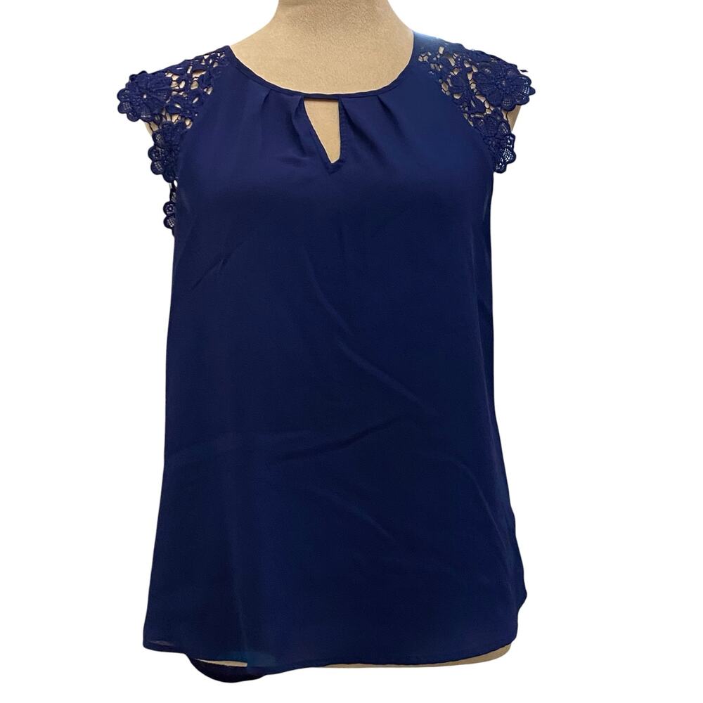 EXPRESS Blouse Size Medium Blue with Lace Trim Sleeves Casual Career wear